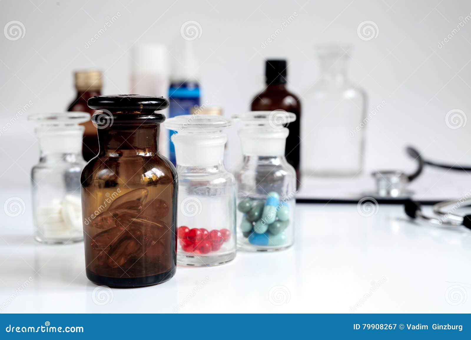 Glass Jars Of Pills Home First Aid Kit Stock Image Image of dose