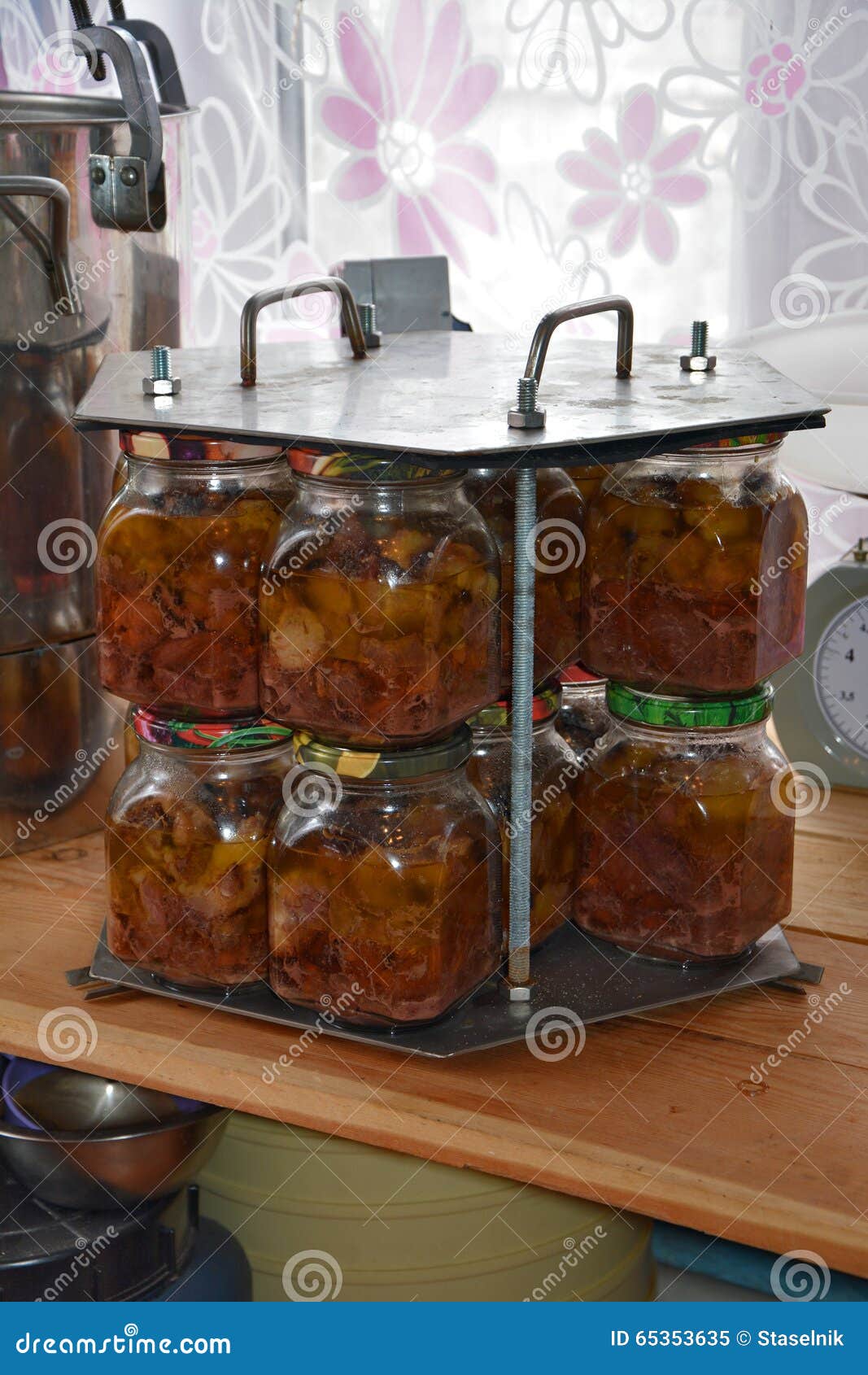 Glass Jars of Stew in the Cassette after Autoclaving Stock Image