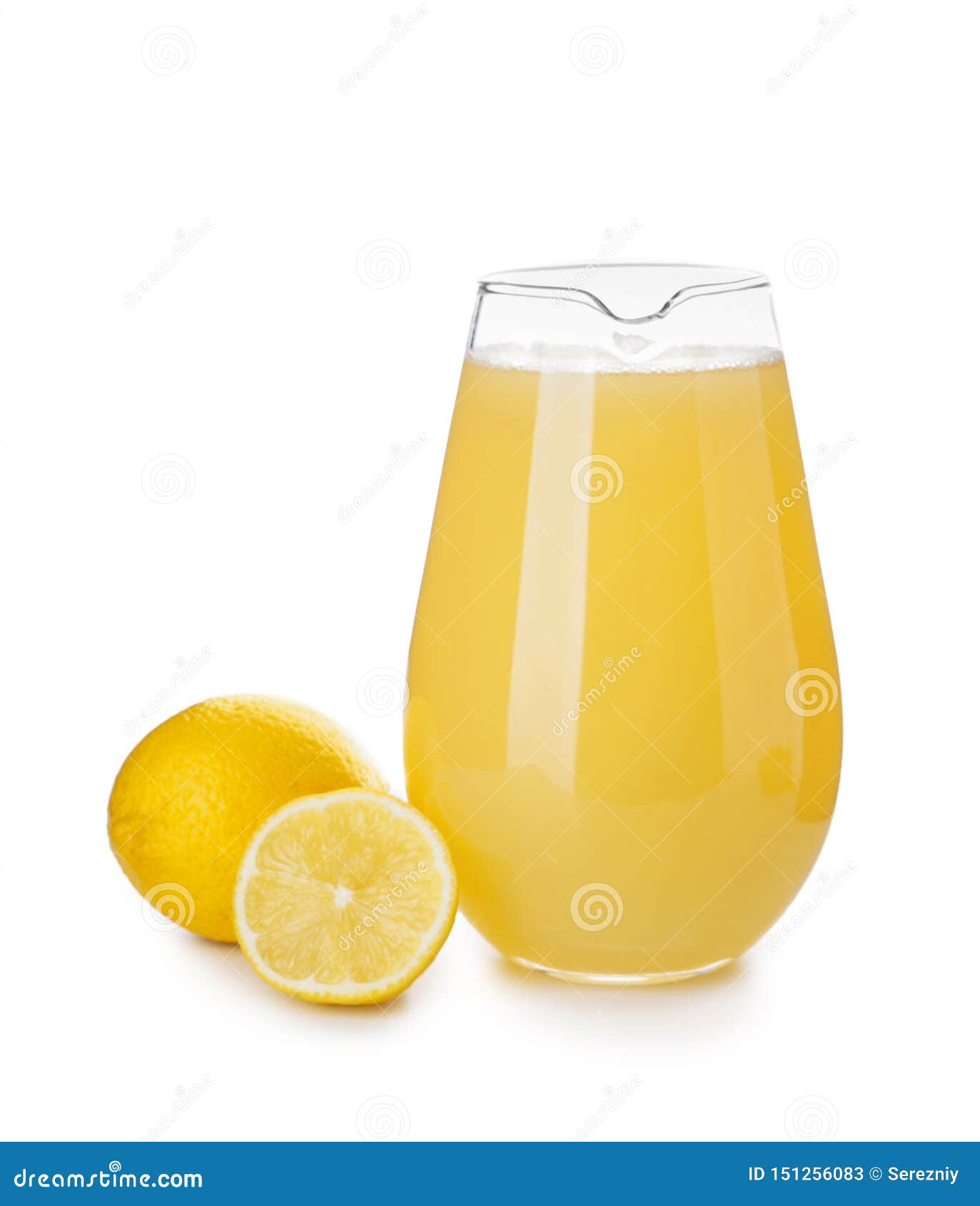 Glass Jug of Fresh Lemon Juice on White Background Stock Image Image