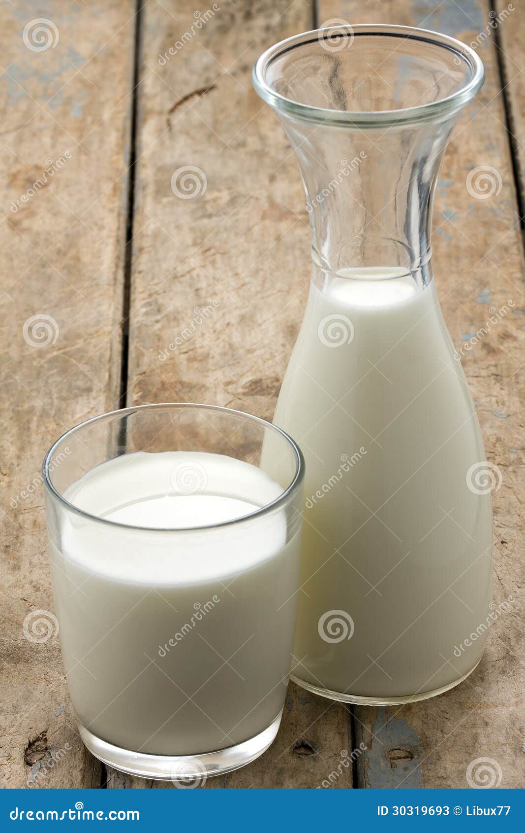 glass jug and glass with milk