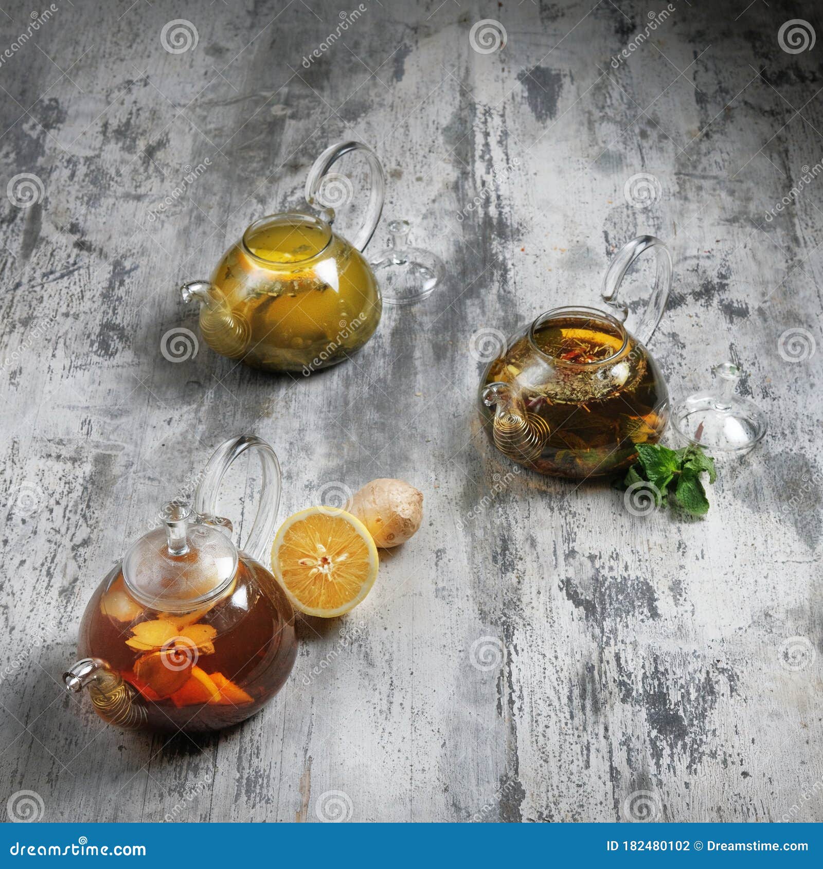 Glass Kettles on the Wooden Table Stock Photo Image of temperature