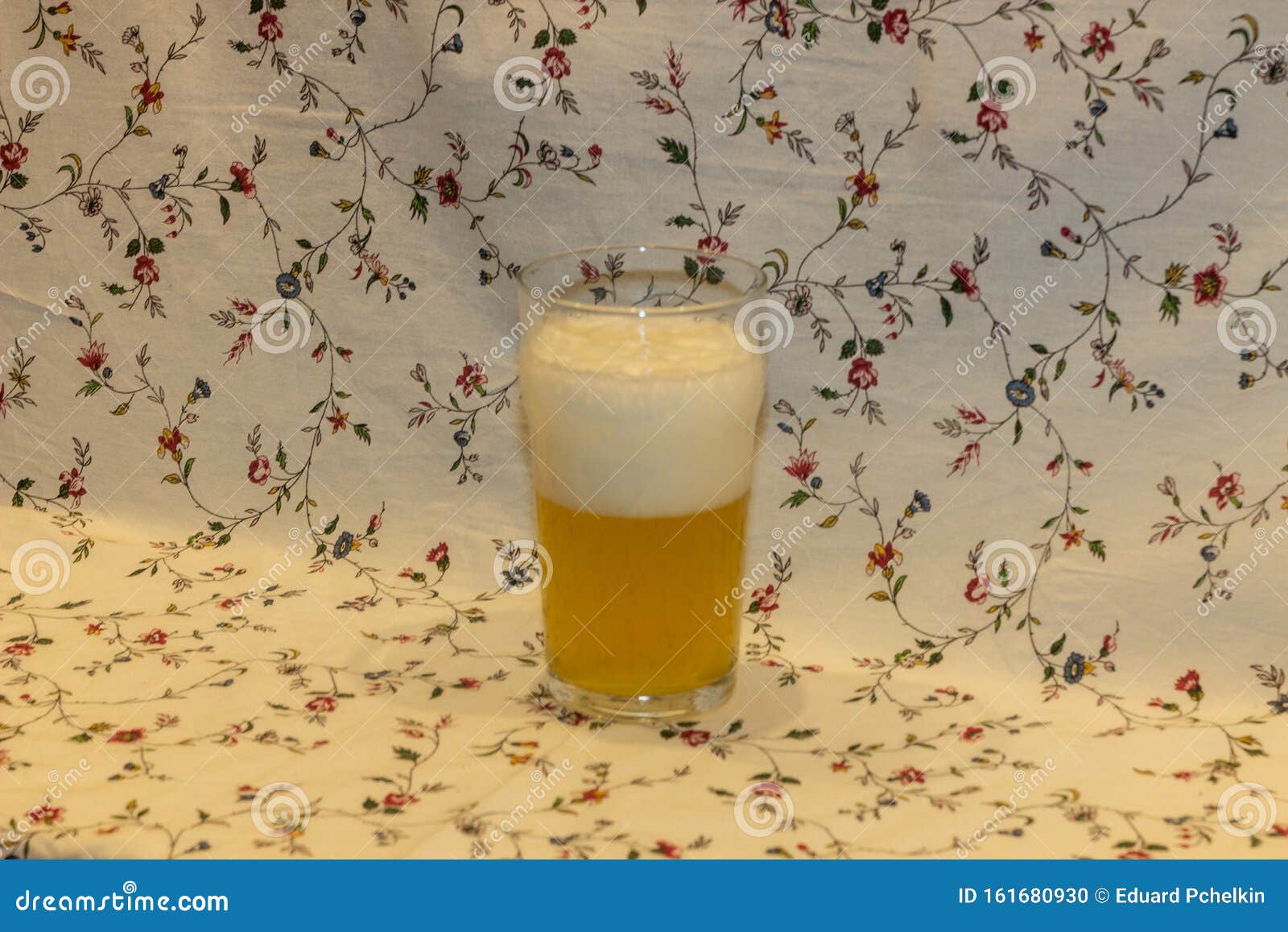 Glass of Lager Beer with Flowers Background Stock Photo Image of