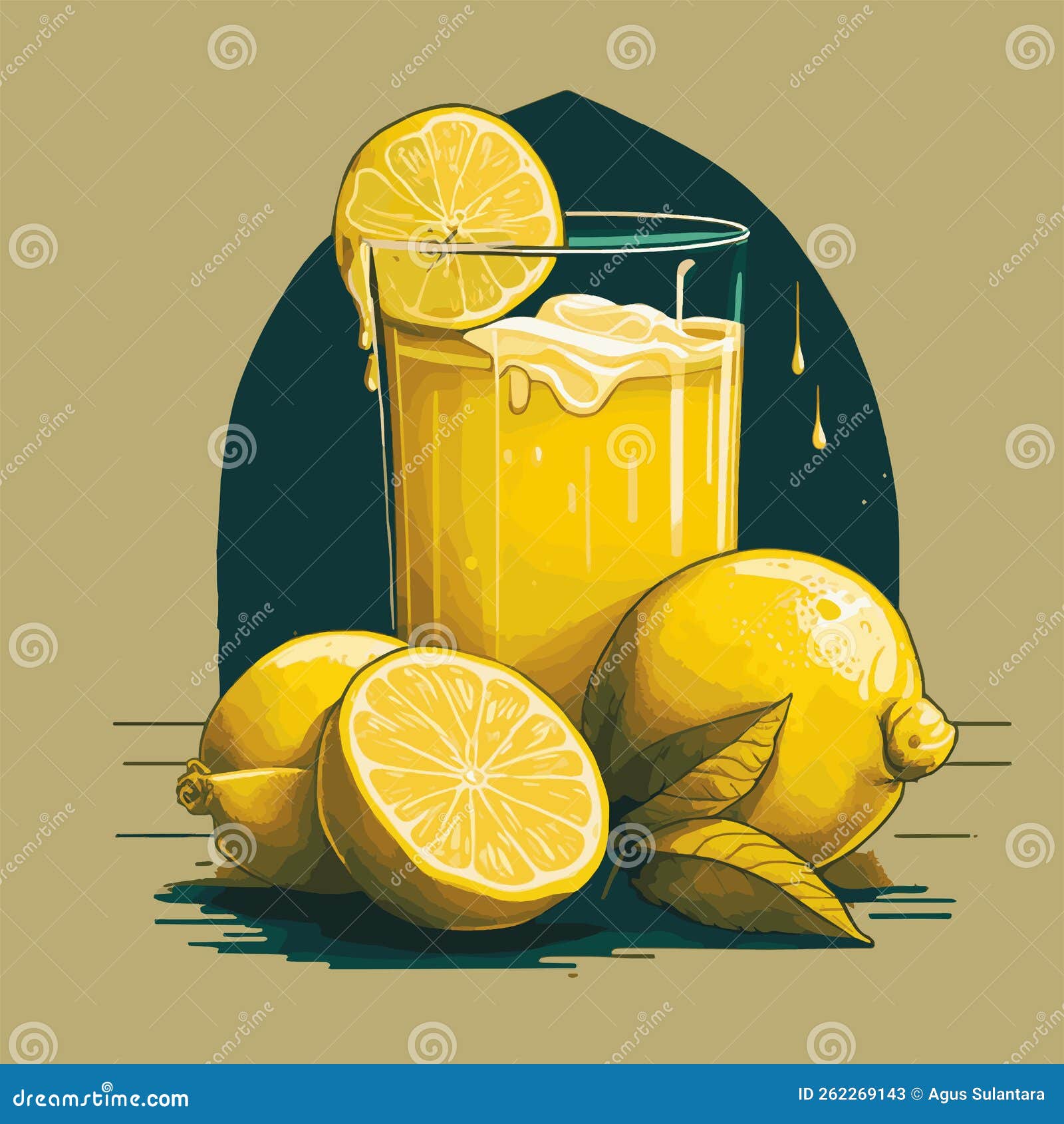 Yellow Lemon Juice Vector Illustration . Lemonade Smoothie on Glass and