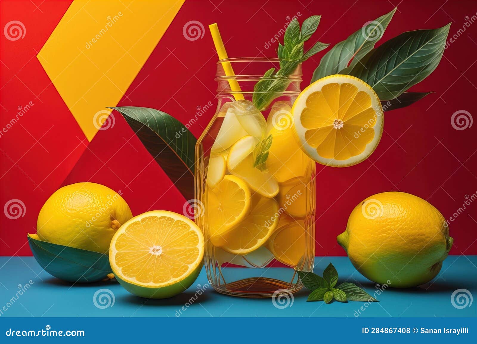 Glass of Lemonade with Fresh Lemons. Ai Generative Stock Photo Image
