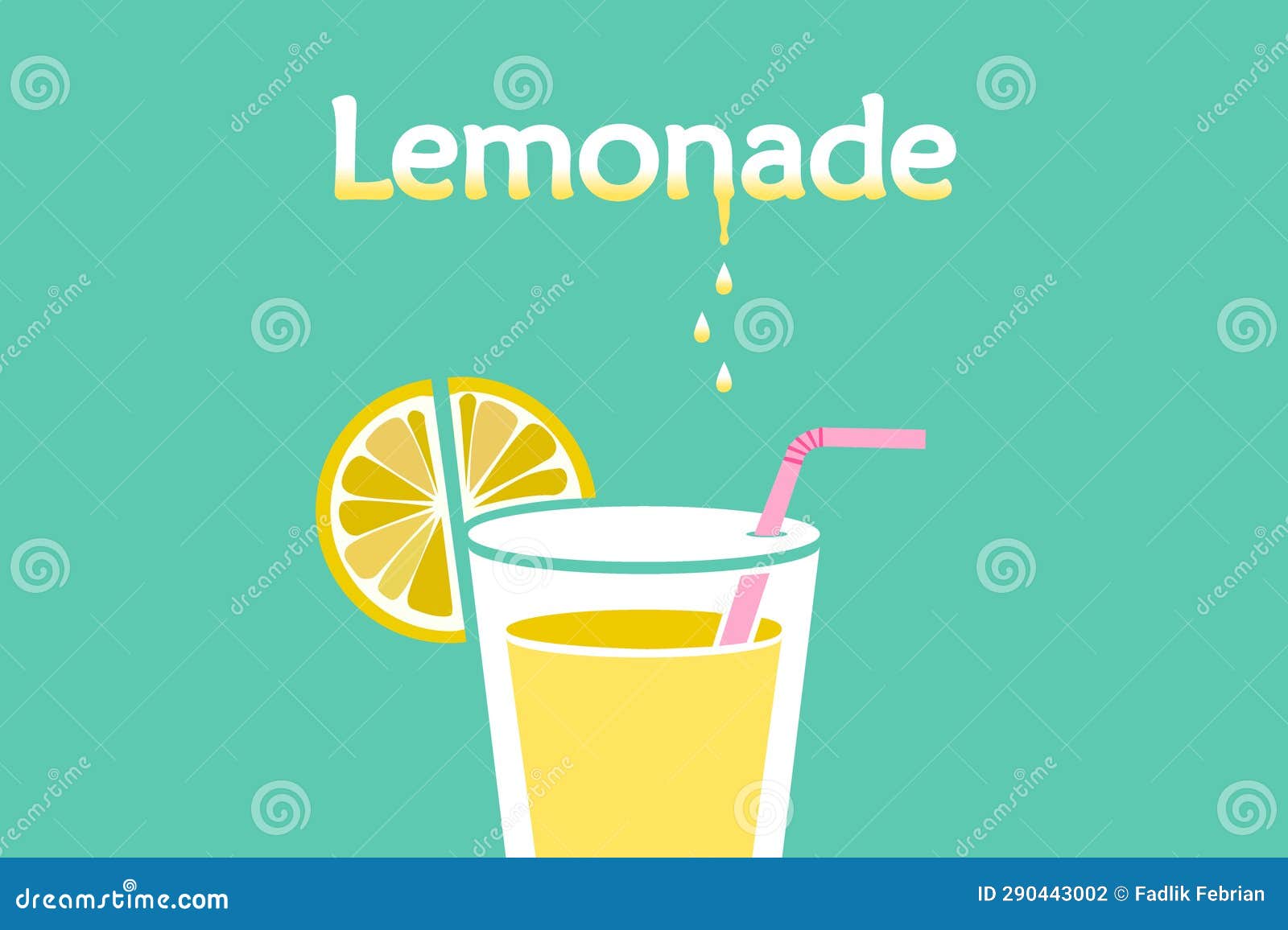 A Glass of Lemonade with a Lemon Slice and a Straw. Summer Drink Stock