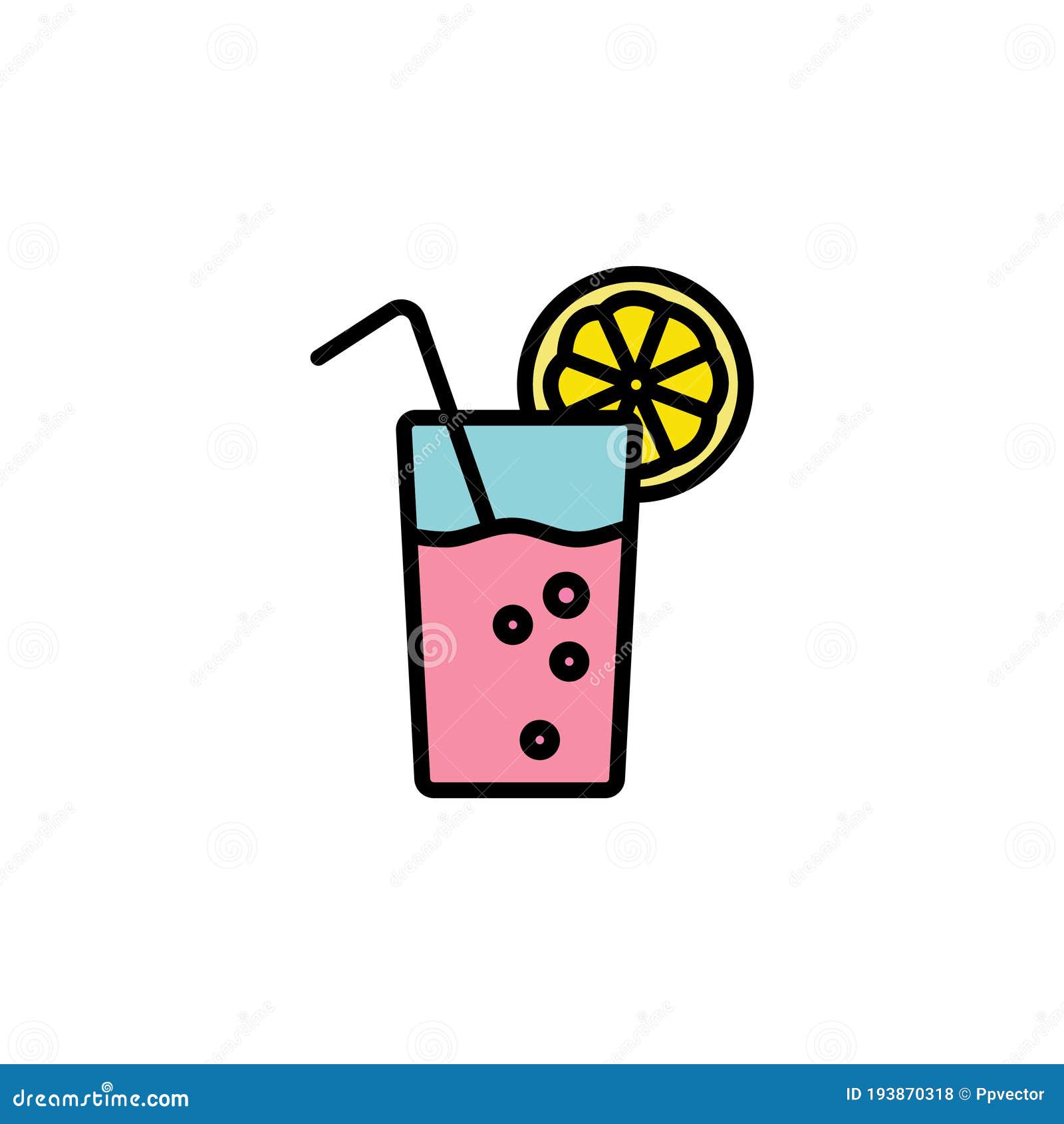 Glass of Lemonade with Straw and Lemon Slice Linear Vector Icon. Cold