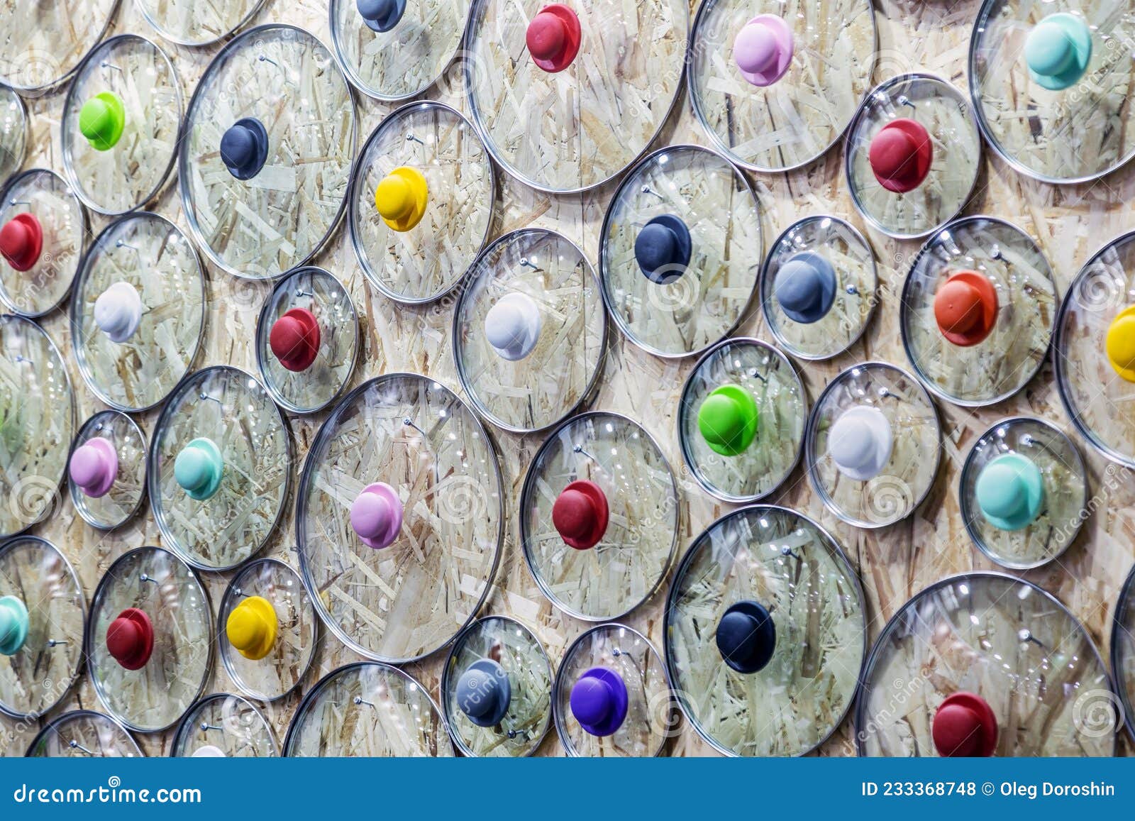 Glass Lids from Pots and Pans on the Store Counter Stock Photo Image