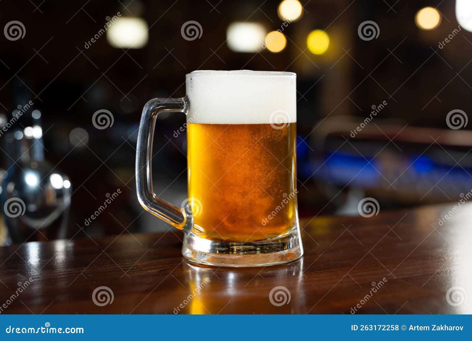 Glass of Light Beer on a Dark Pub. Stock Photo Image of brewery