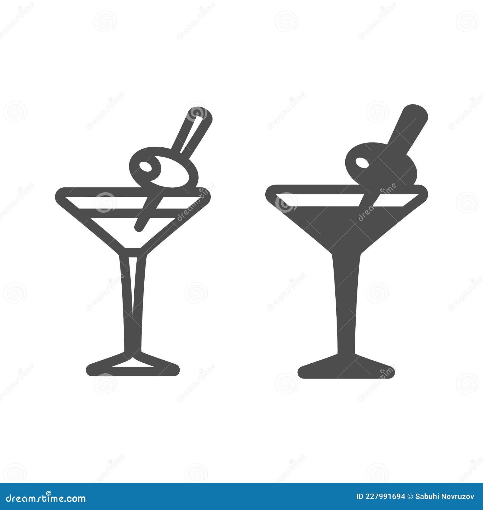 Martini icon. Cocktail glass with olive black symbol