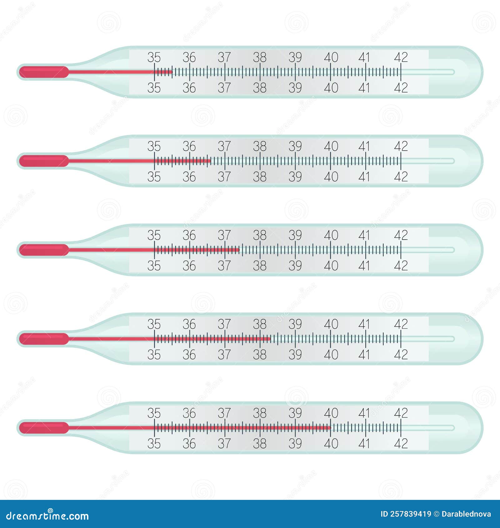 glass mercury thermometers with different temperature measurent on celcius scale, 36.6 degrees. cold diagnostic, covid
