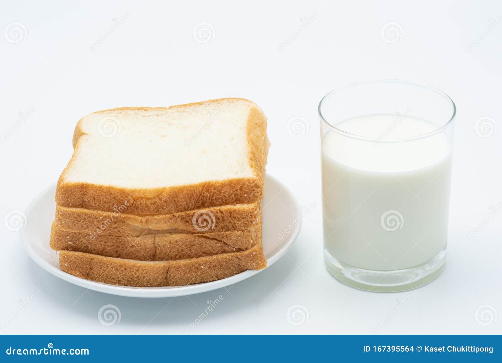 A Glass of Milk with a Bread Stock Photo Image of homemade, isolated