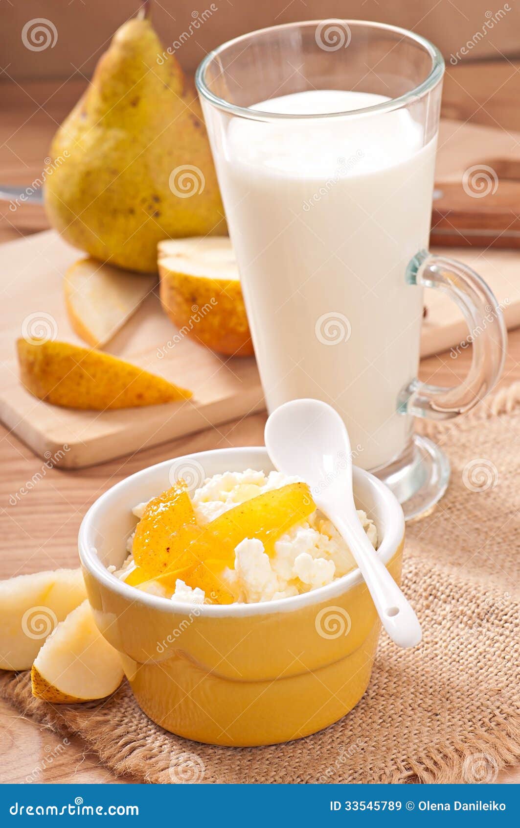 Glass of Milk and Cottage Cheese in Bowl Stock Image Image of food