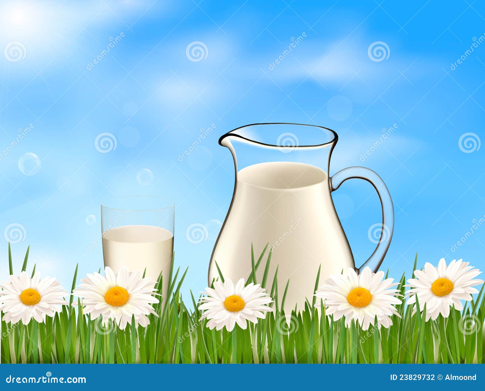 Glass Of Milk And Jar On The On A Background Stock Vector ...
