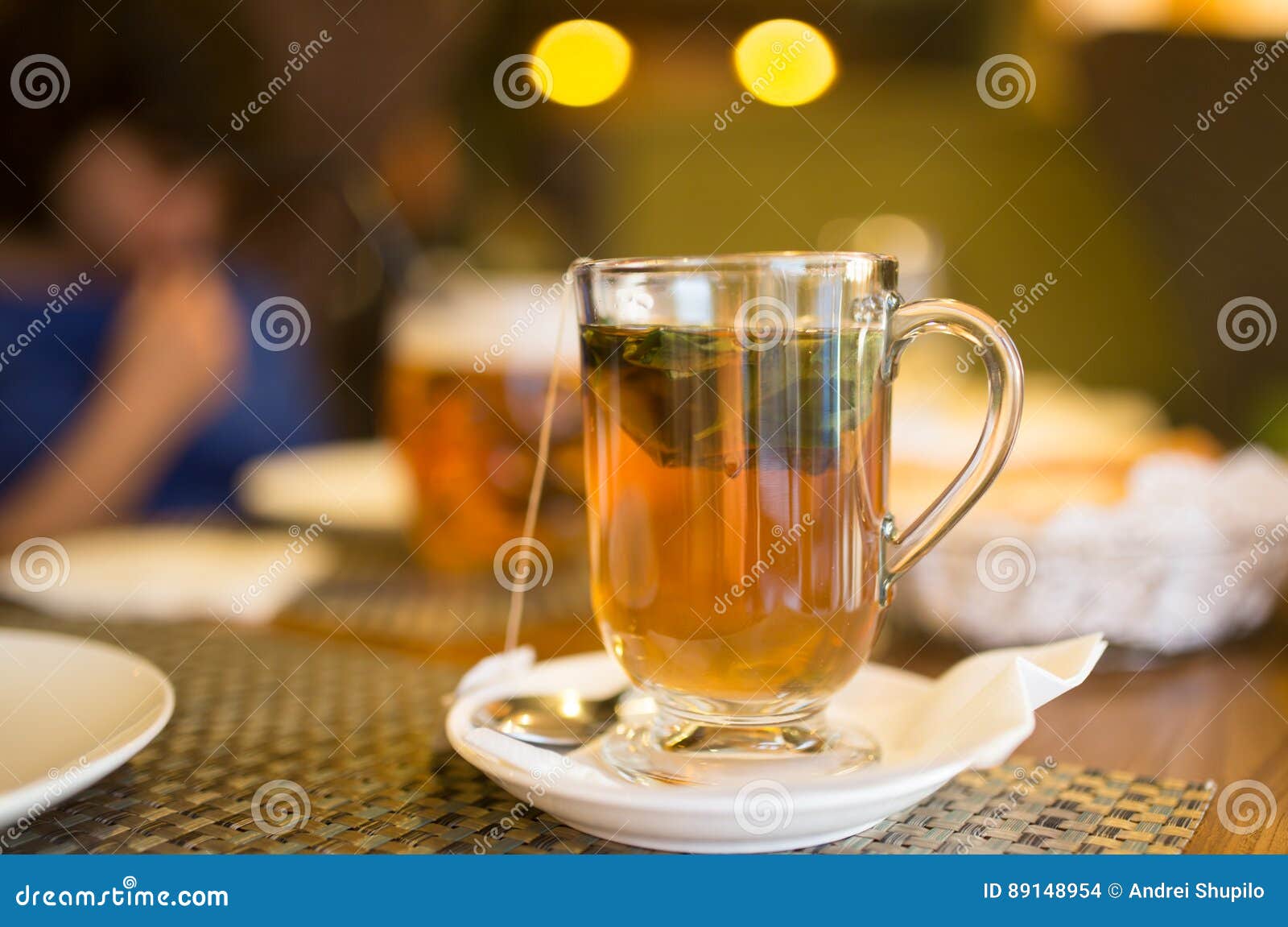 A Glass of Mint Tea in a Restaurant Stock Photo Image of spoon, restaurant 89148954