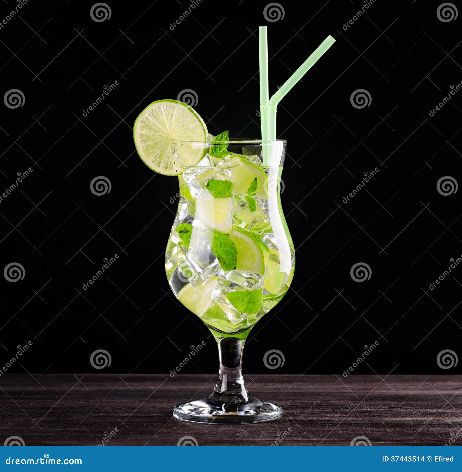Glass of Mojito Cocktail on Black Background Stock Photo Image of