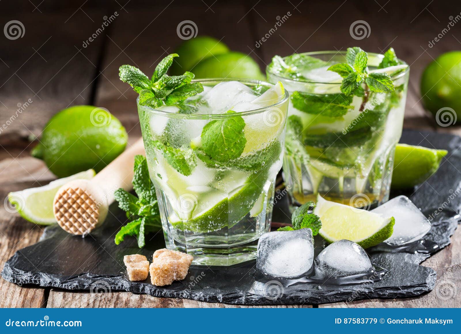 Glass of Mojito Cocktail with Fresh Lime Stock Image Image of citrus