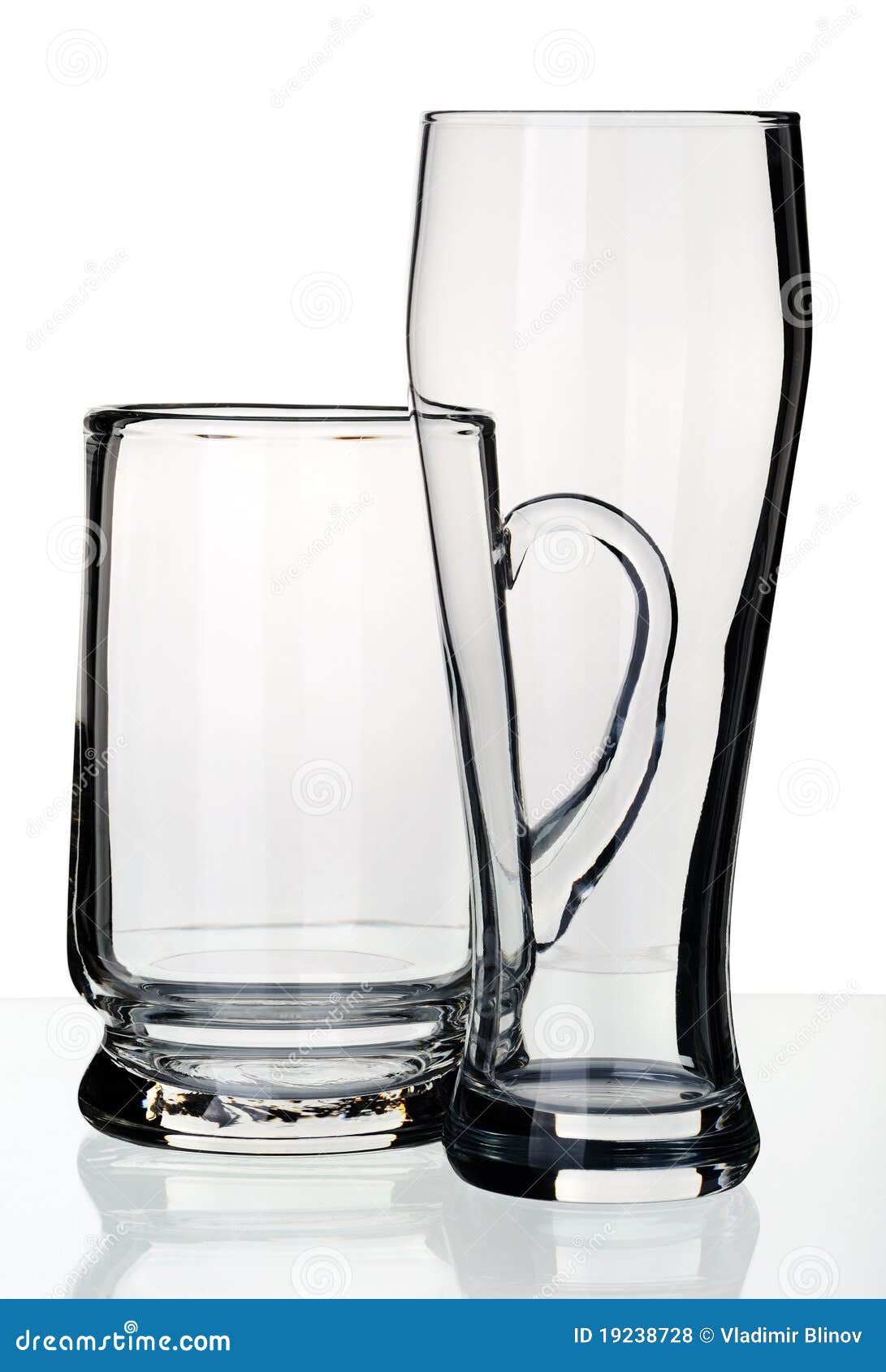 Glass and a Mug for Beer, Isolated Stock Photo Image of reflection