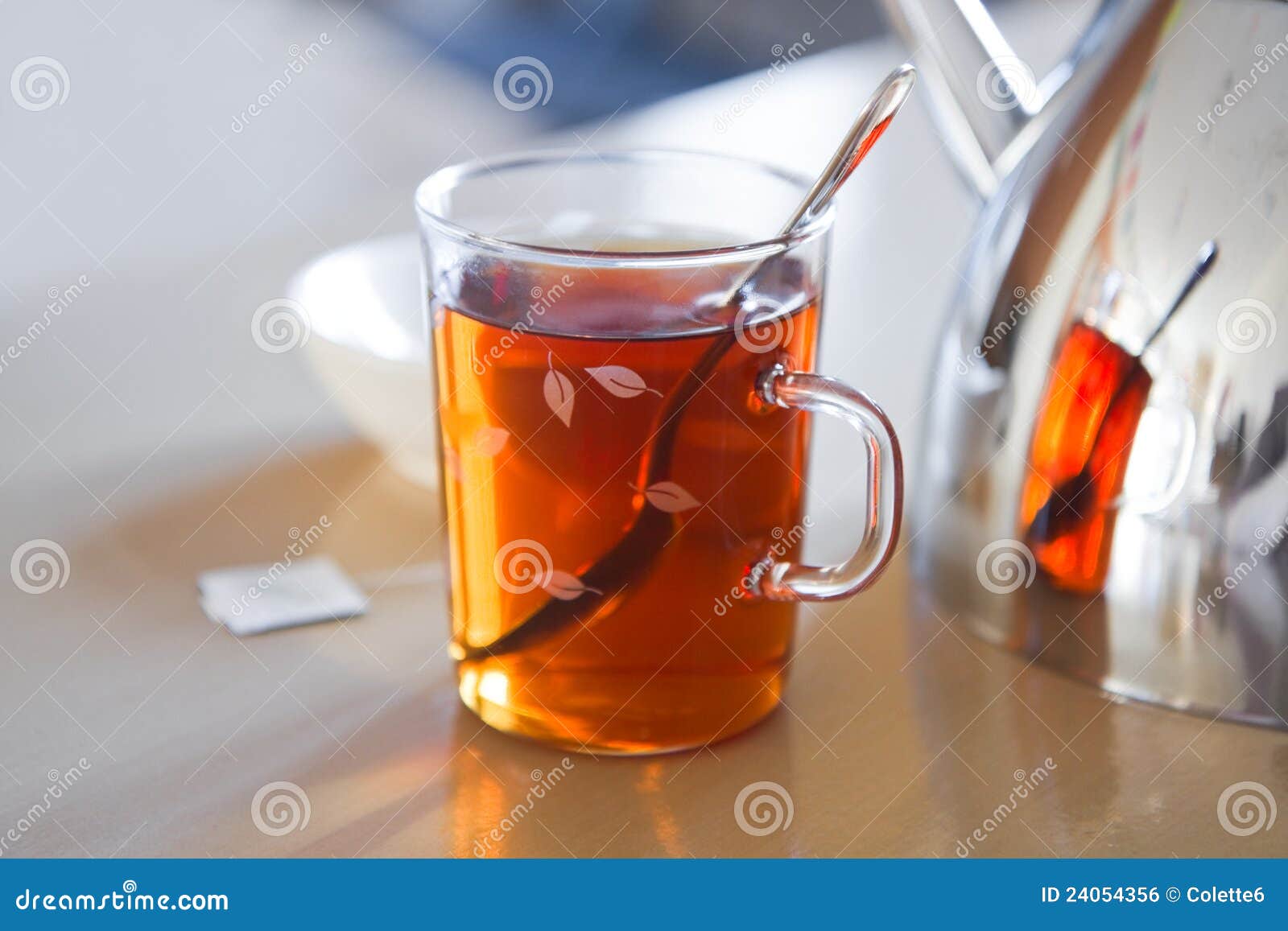 Glass Mug with Tea, Teapot En Teabag on Table Stock Photo Image of