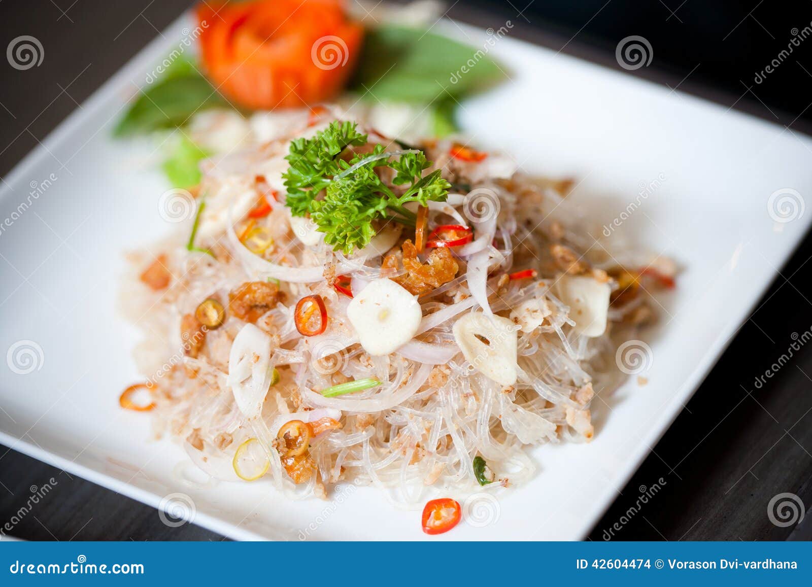 Glass Noodle, Pork, Nut Spicy Salad Stock Photo Image of fried, leek
