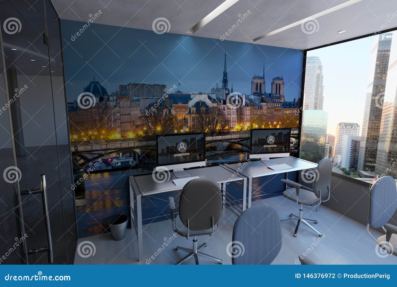 Download Glass Office Room Wall Mockup - 3d Rendering Stock Illustration - Illustration of rendering ...