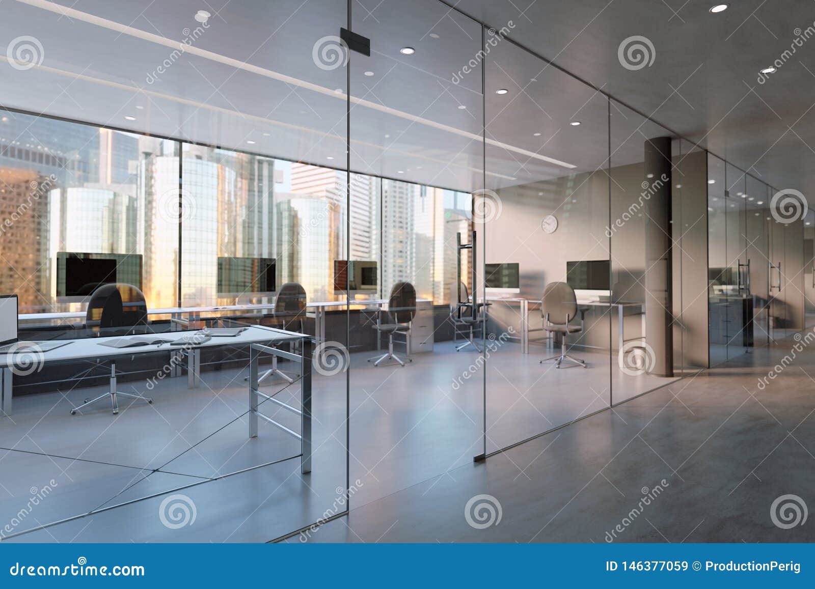 Glass Office Room Wall Mockup - 3d Rendering Stock Illustration -  Illustration of computer, modern: 146377059