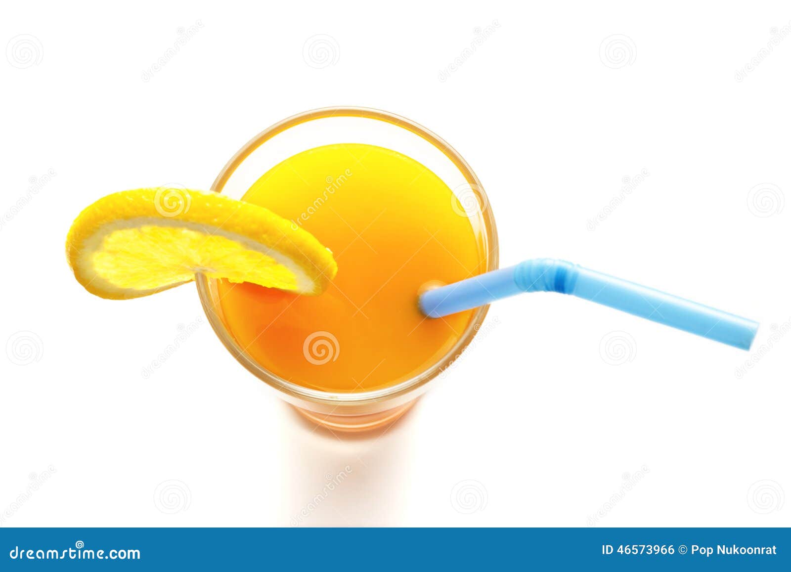 Glass of Orange Juice Top View on White Background Stock Photo Image