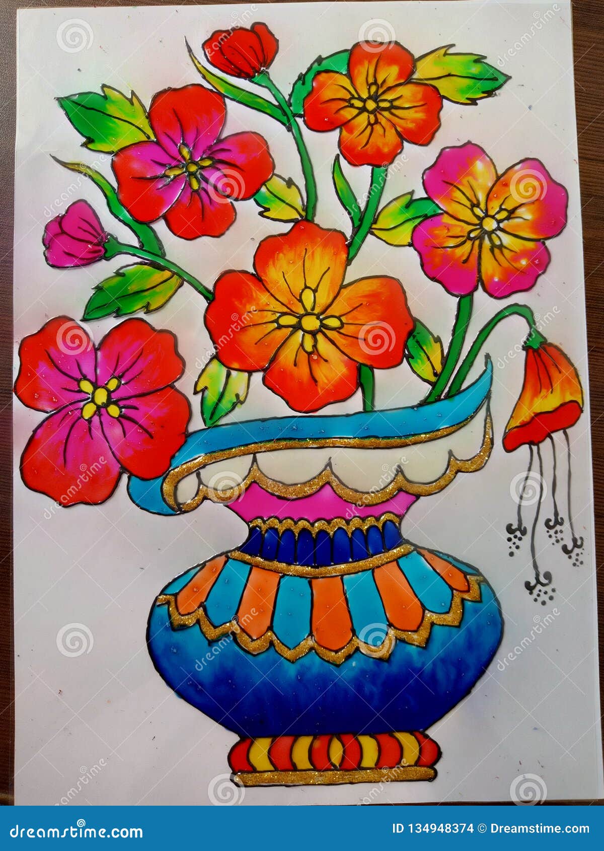 intelectual Aniquilar pantalones Glass painting stock photo. Image of flower, vase, colors - 134948374