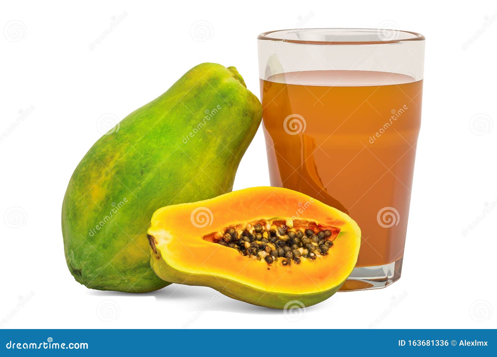 Glass of Papaya Juice with Papaya, 3D Rendering Stock Illustration