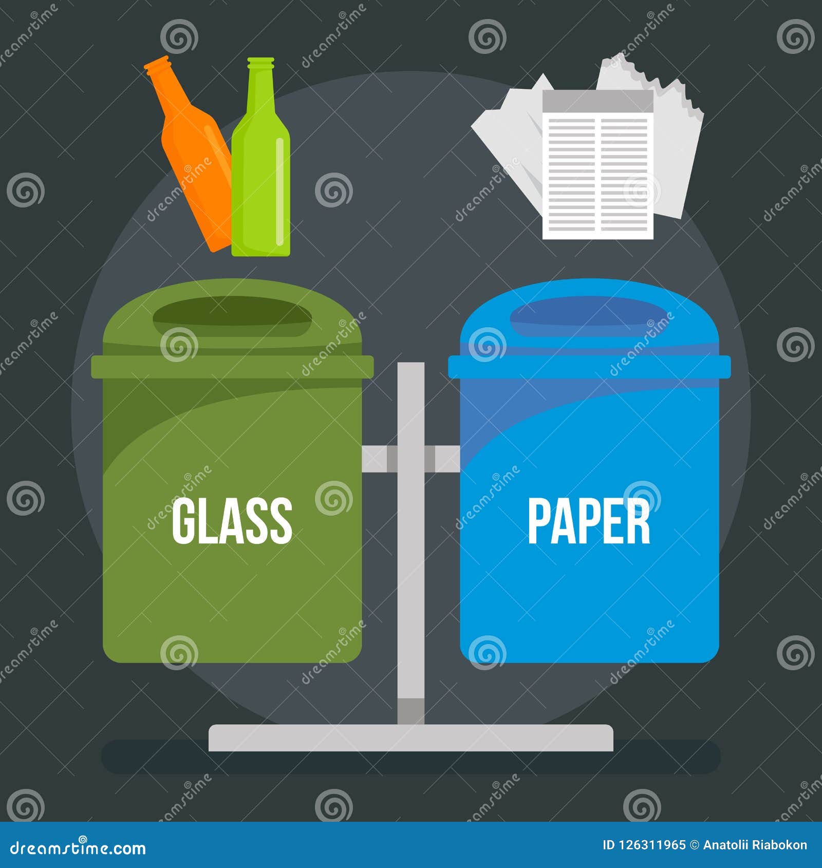 A garbage bag, a broken egg shell, a torn dirty T-shirt, a broken window  frame with glass.Garbage and trash set collection icons in cartoon,flat  style vector symbol stock illustration web.