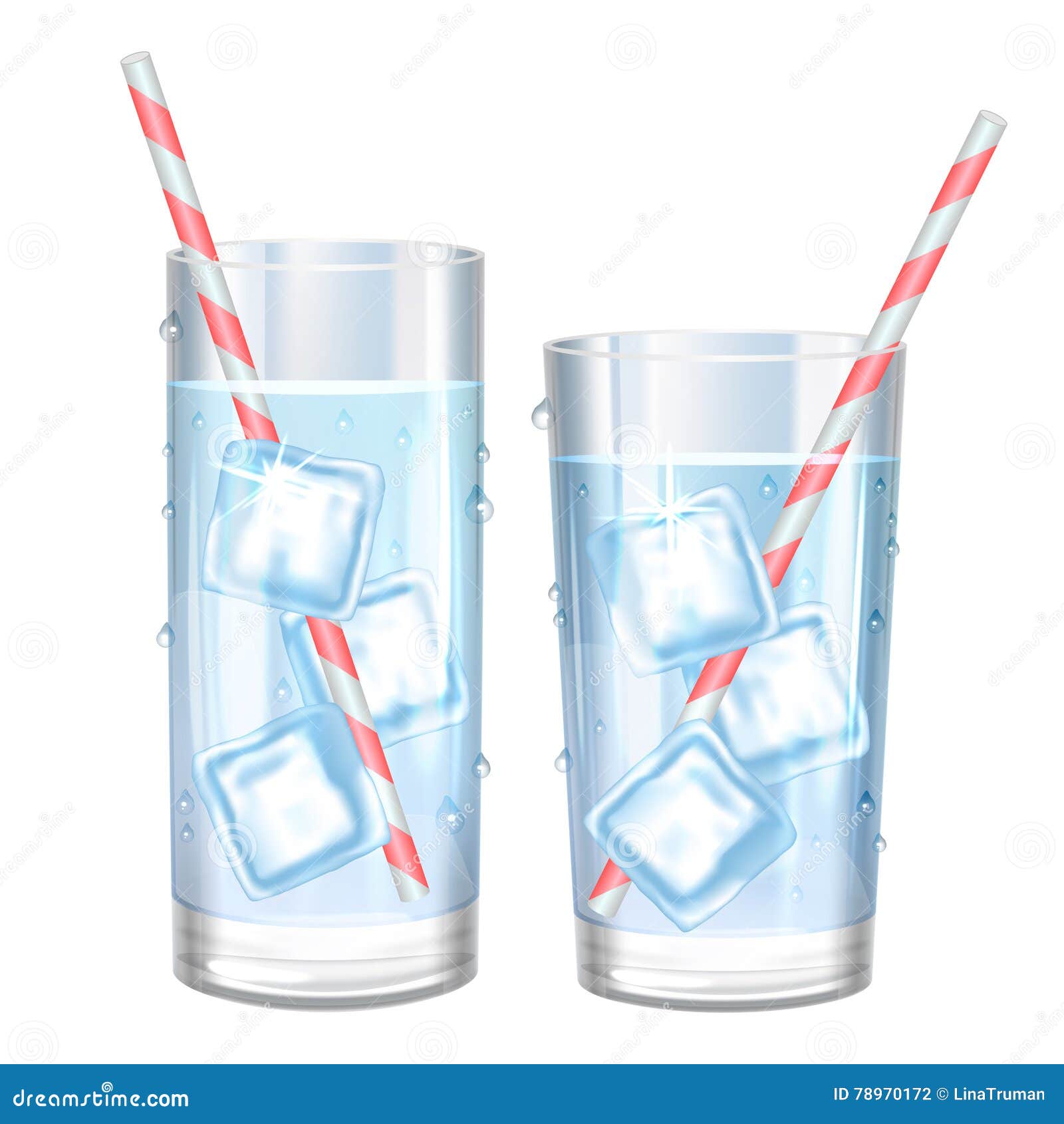 Glass of Pure Water and Ice. Vector Illustration. Stock Vector