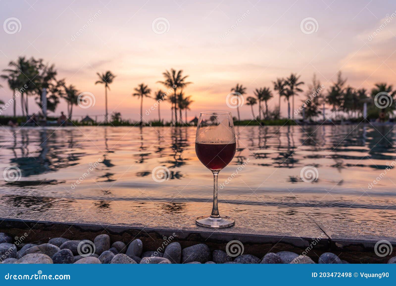 Glass of Red Wine on Luxury Resort at Sunset Stock Photo Image of