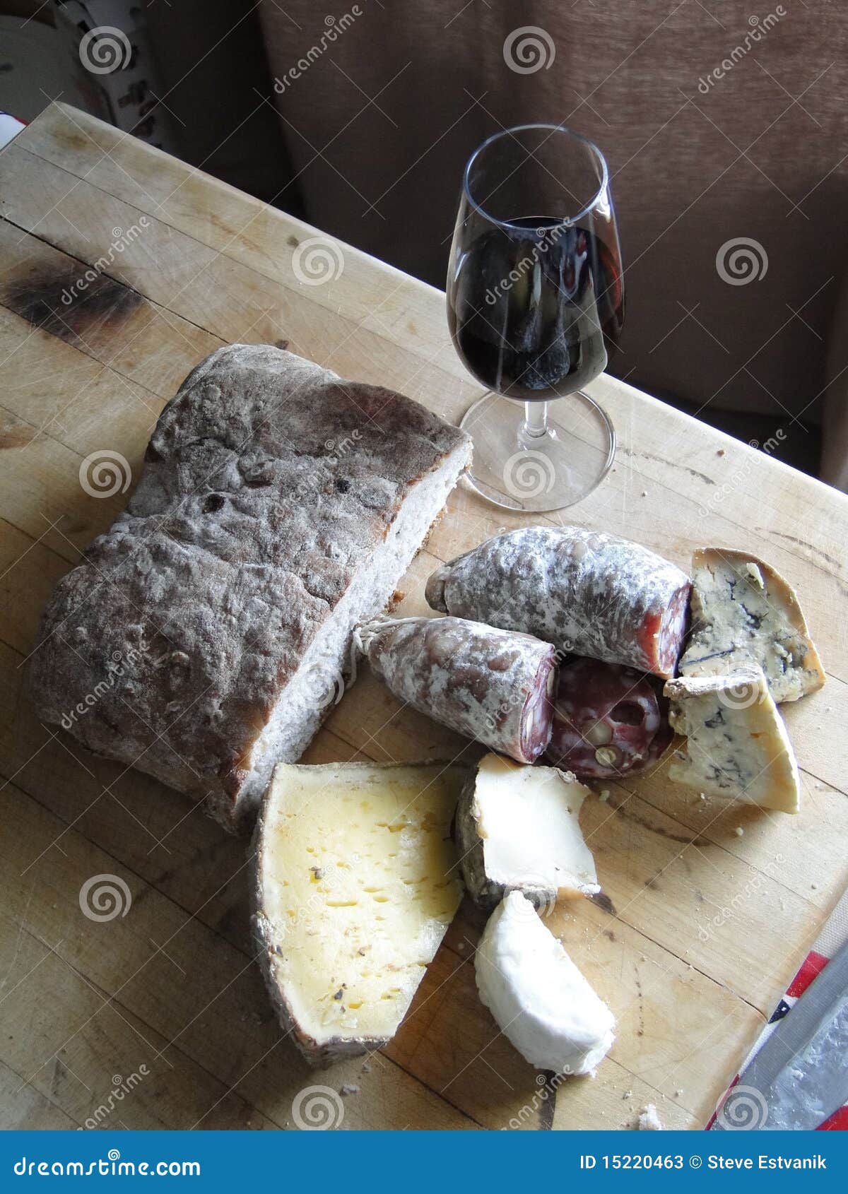 Glass of Red Wine, Salami, Cheese Stock Image Image of natural