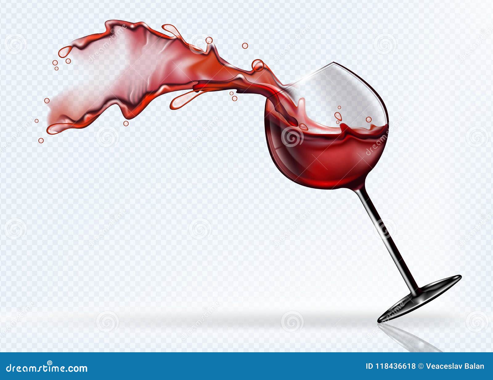 A Glass of Red Wine Splashing in the Fall. Realistic Vector Image