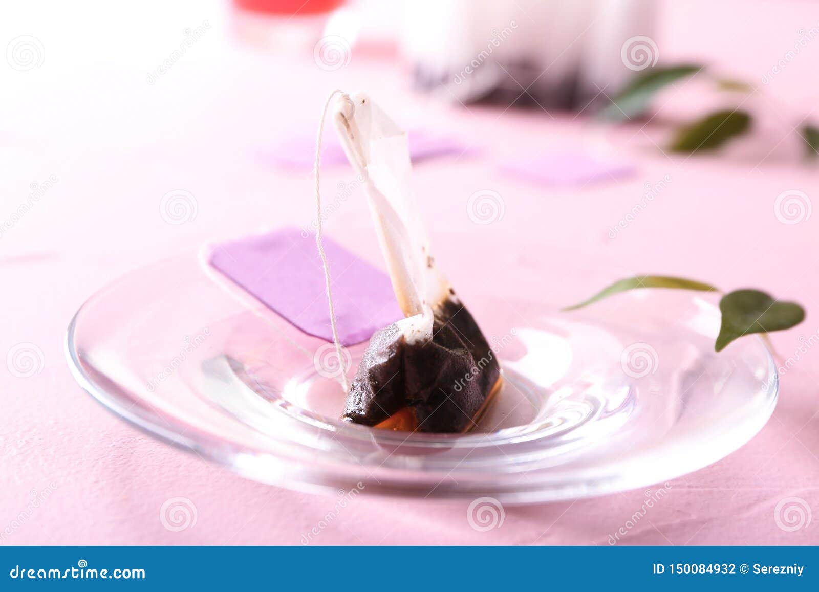 Glass Saucer with Used Tea Bag on Table Stock Photo Image of glass