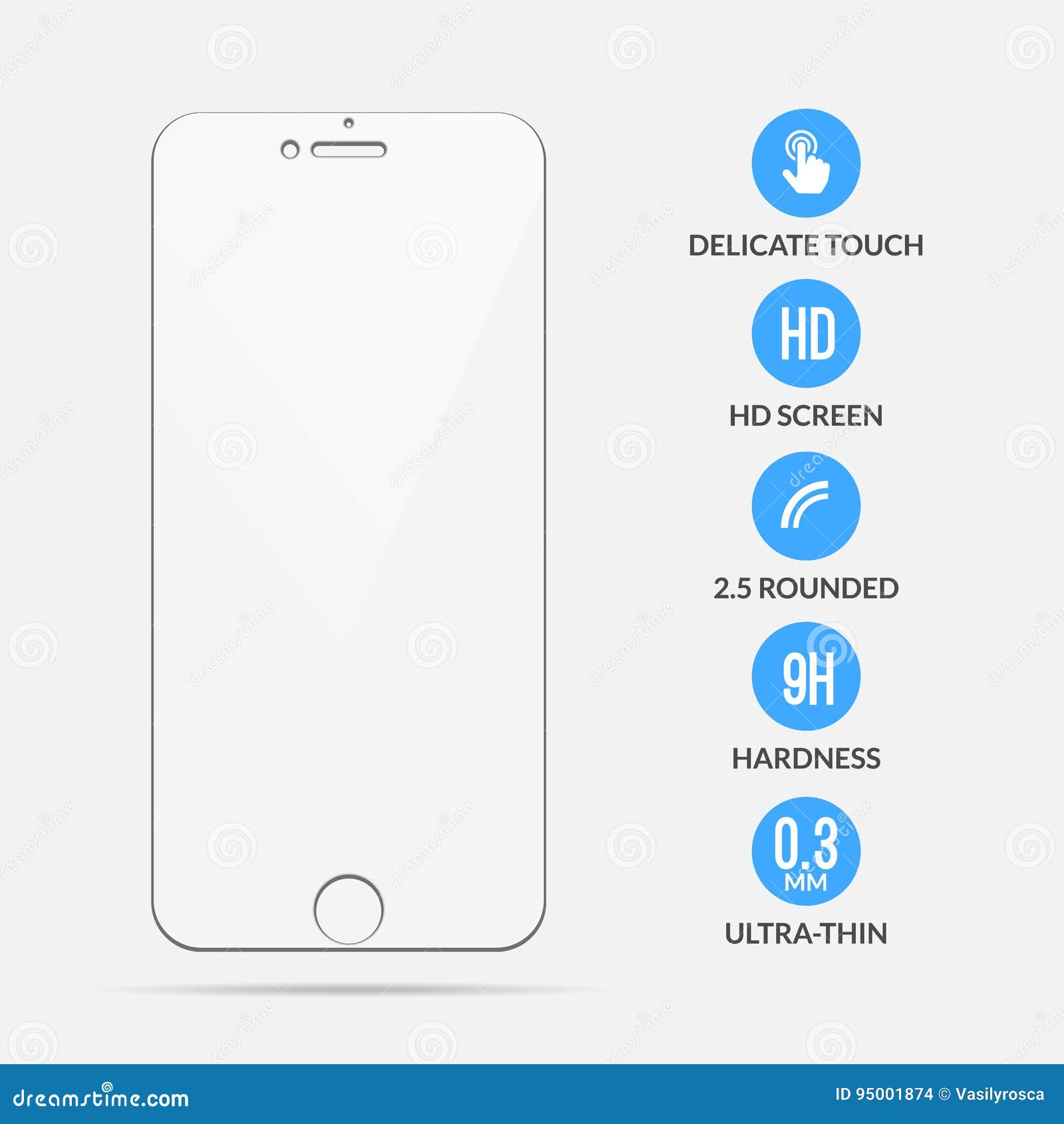 Glass Screen Protector. Vector Screen Protector for Smartphone Stock