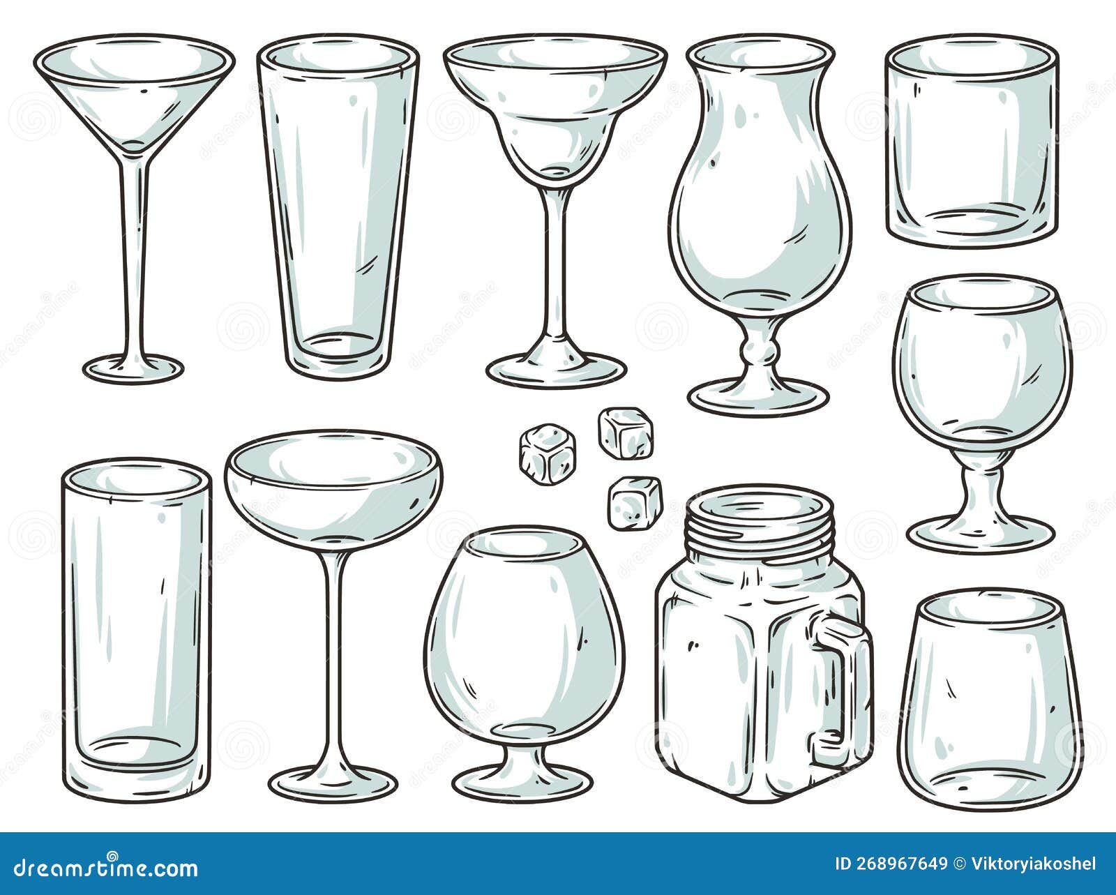 Glass Set with Empty Glasses for Bartending. Design Elements for