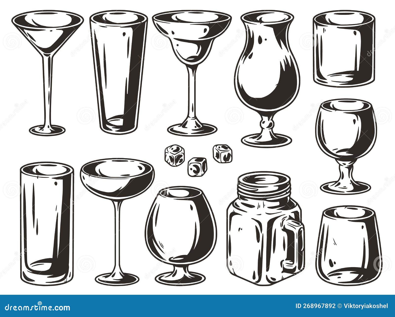 Glass Set with Empty Glasses for Bartending. Design Elements for