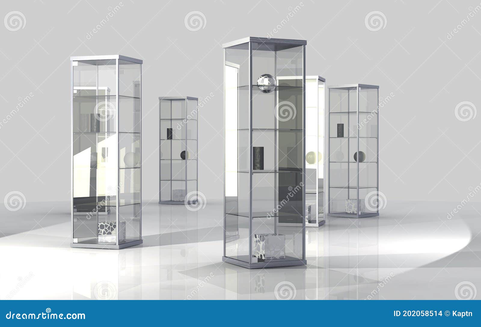 glass showcase with light in a white room