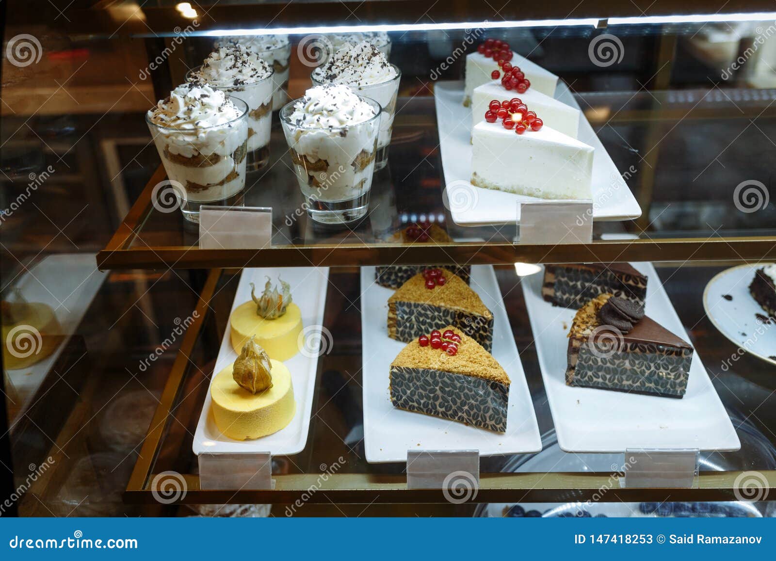 Glass Showcase with a Pastries in the Restaurant Stock Image Image of