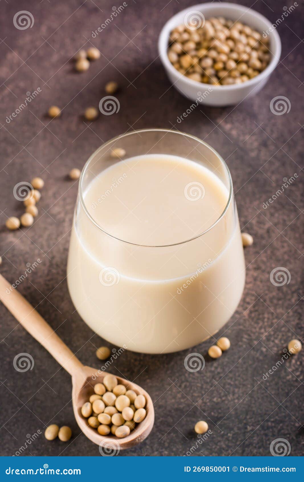 Glass of Soy Milk and Soy Beans on the Table. Vegetable Protein Stock
