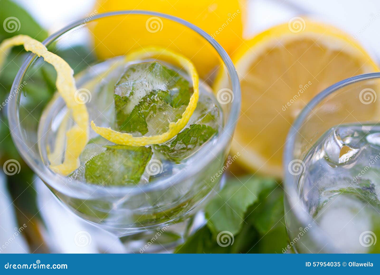 Glass of Sparkling Water with Mint and Lemon Stock Image Image of