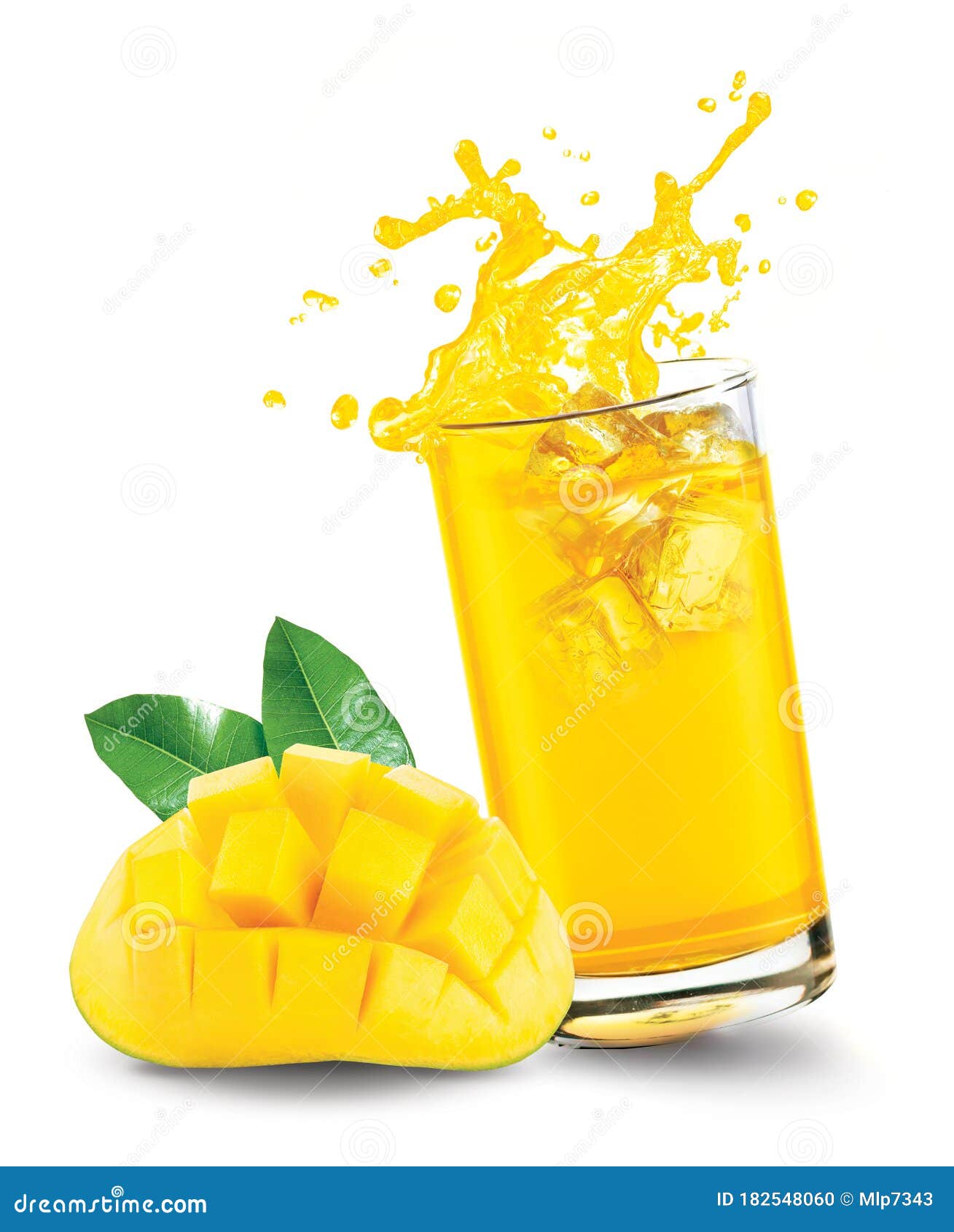 Glass of Splashing Mango Juice with Mango Fruit on White Background Stock  Photo - Image of freshness, beverage: 182548060