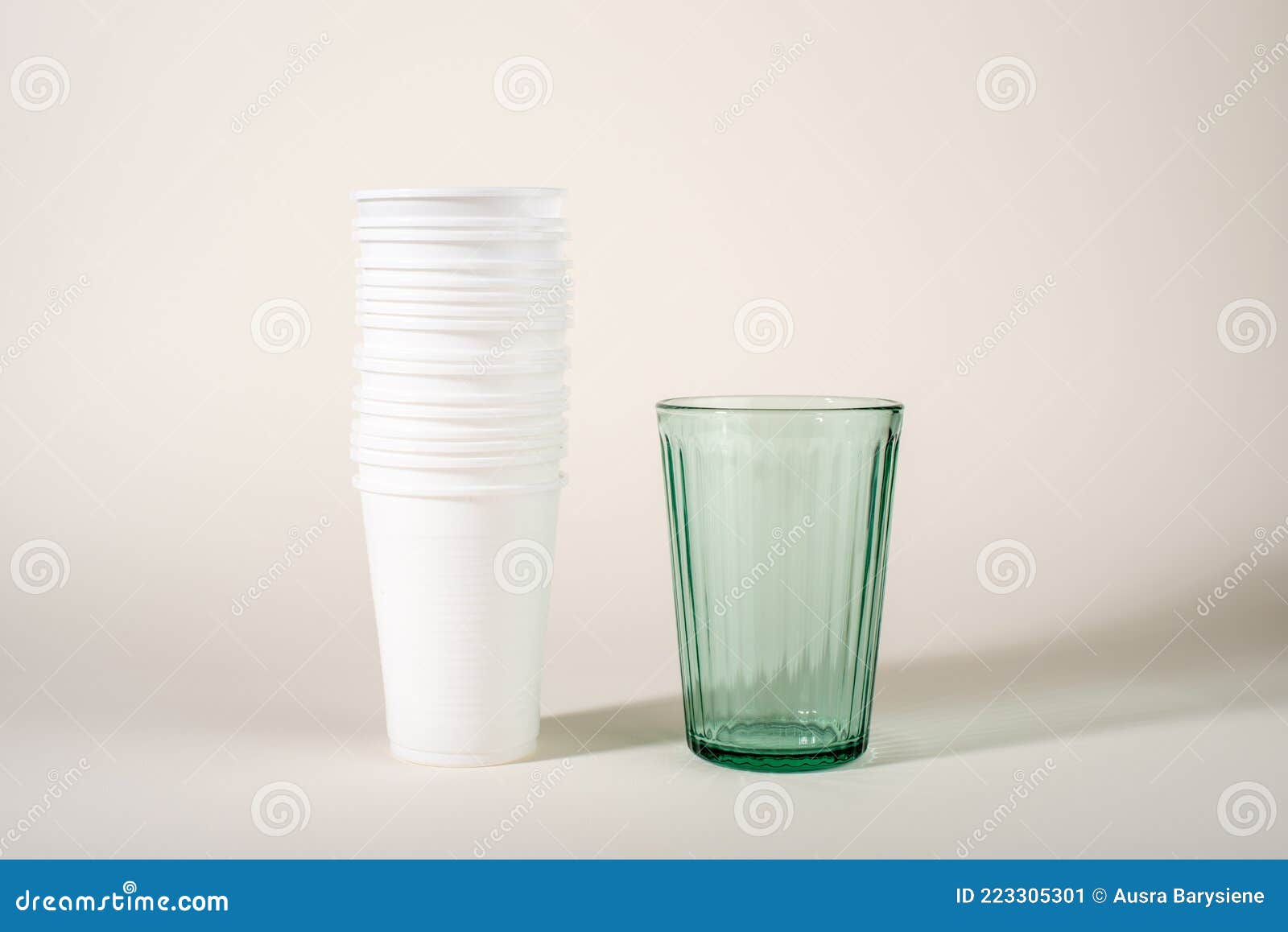 Glass and Stack of Plastic Cups. Glass or Plastic Stock Image Image