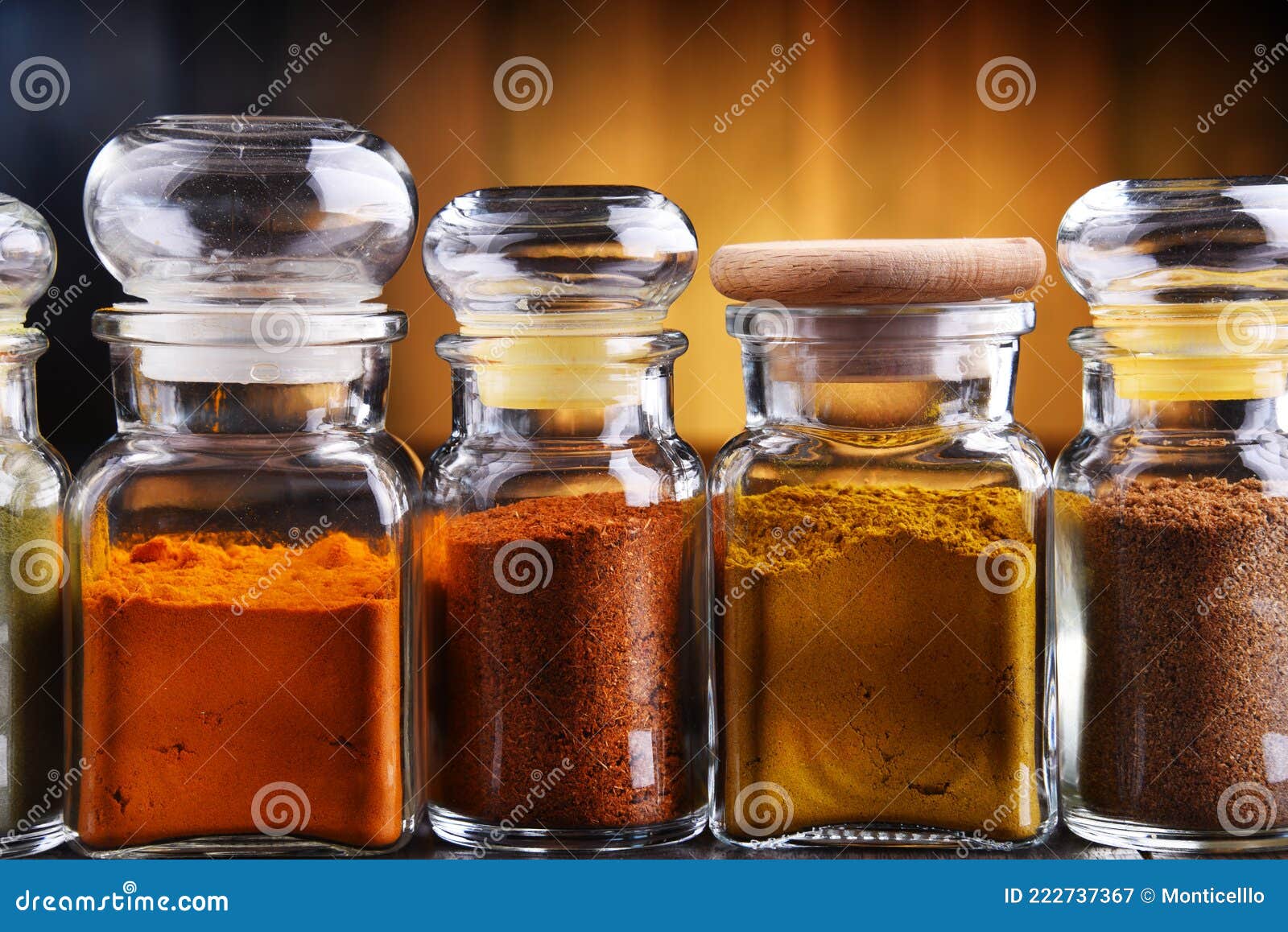 Glass Storage Jars with Spices and Herbs Stock Image Image of cooking