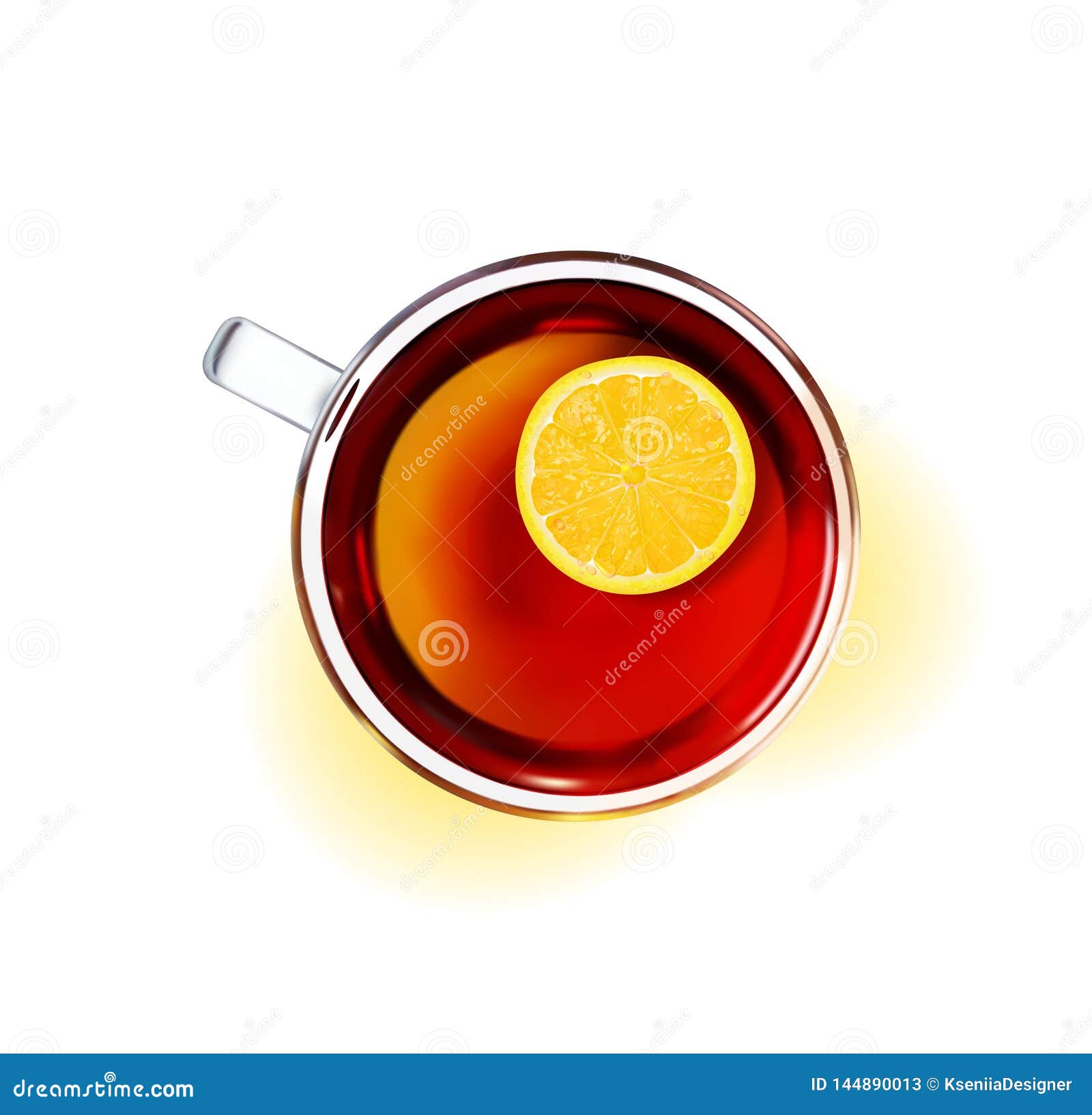 Glass Tea Cup with Black Tea. Top View Stock Vector Illustration of