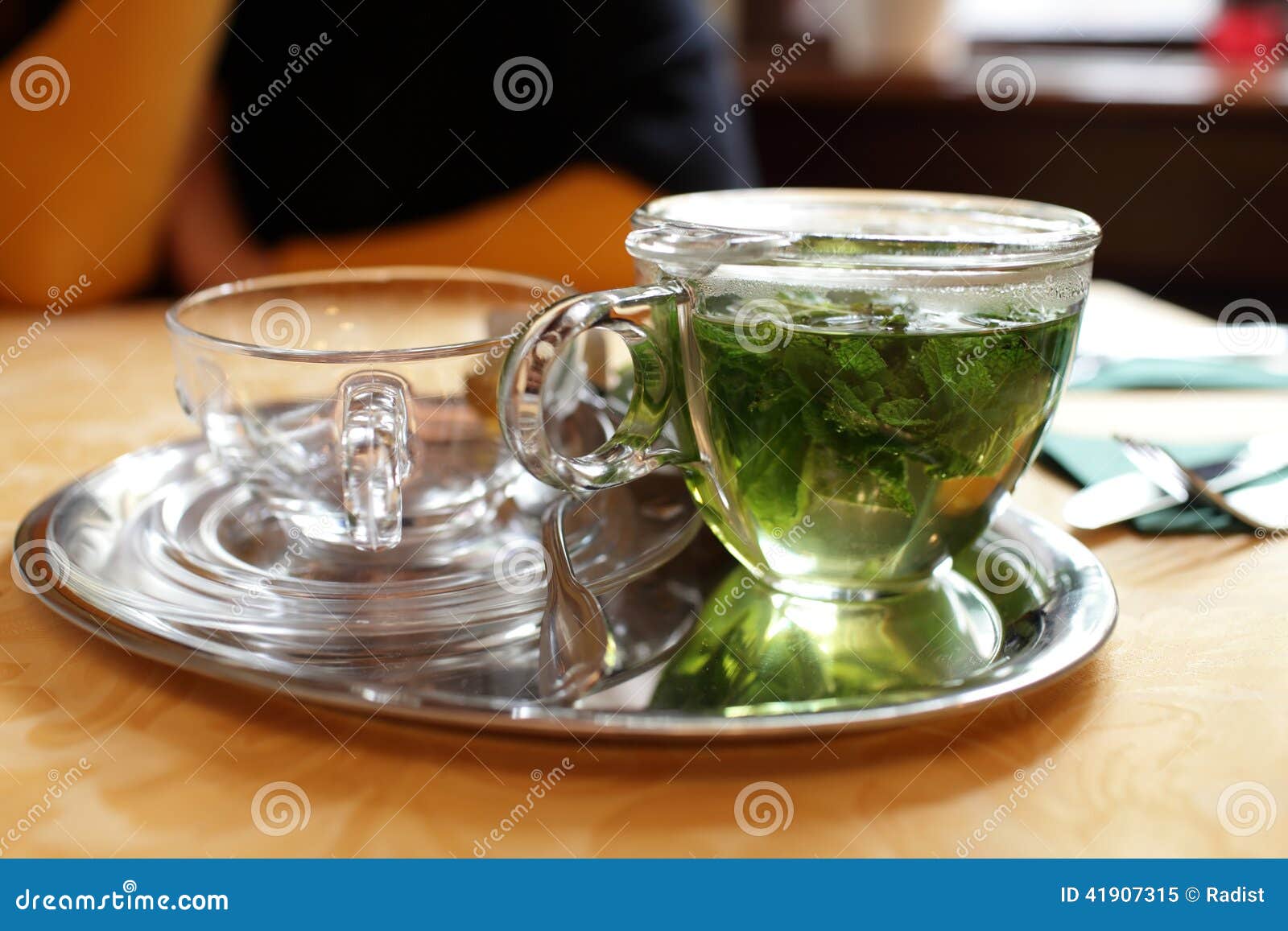 Glass teapot with mint tea stock image. Image of restaurant 41907315