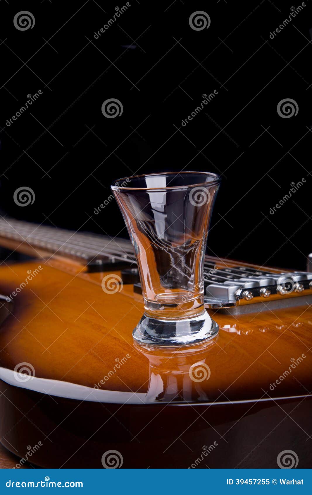 Glass of Tequila on the Electric Guitar Stock Image - Image of closeup
