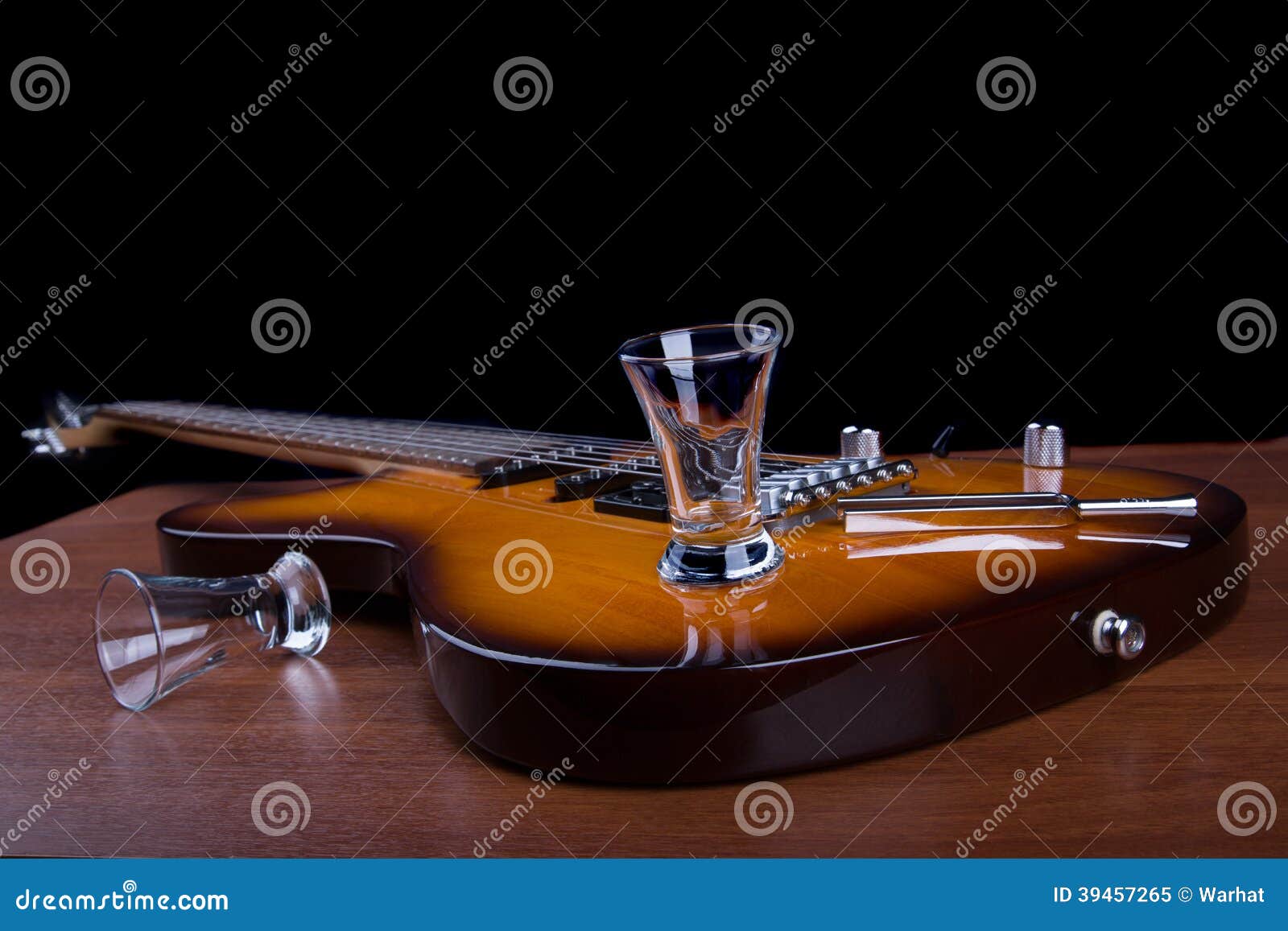 Glass of Tequila on the Electric Guitar Stock Image - Image of tasting