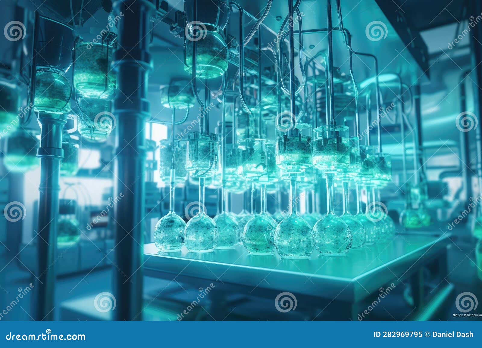 Row of Futuristic Test Tubes in Lab Stock Illustration - Illustration ...