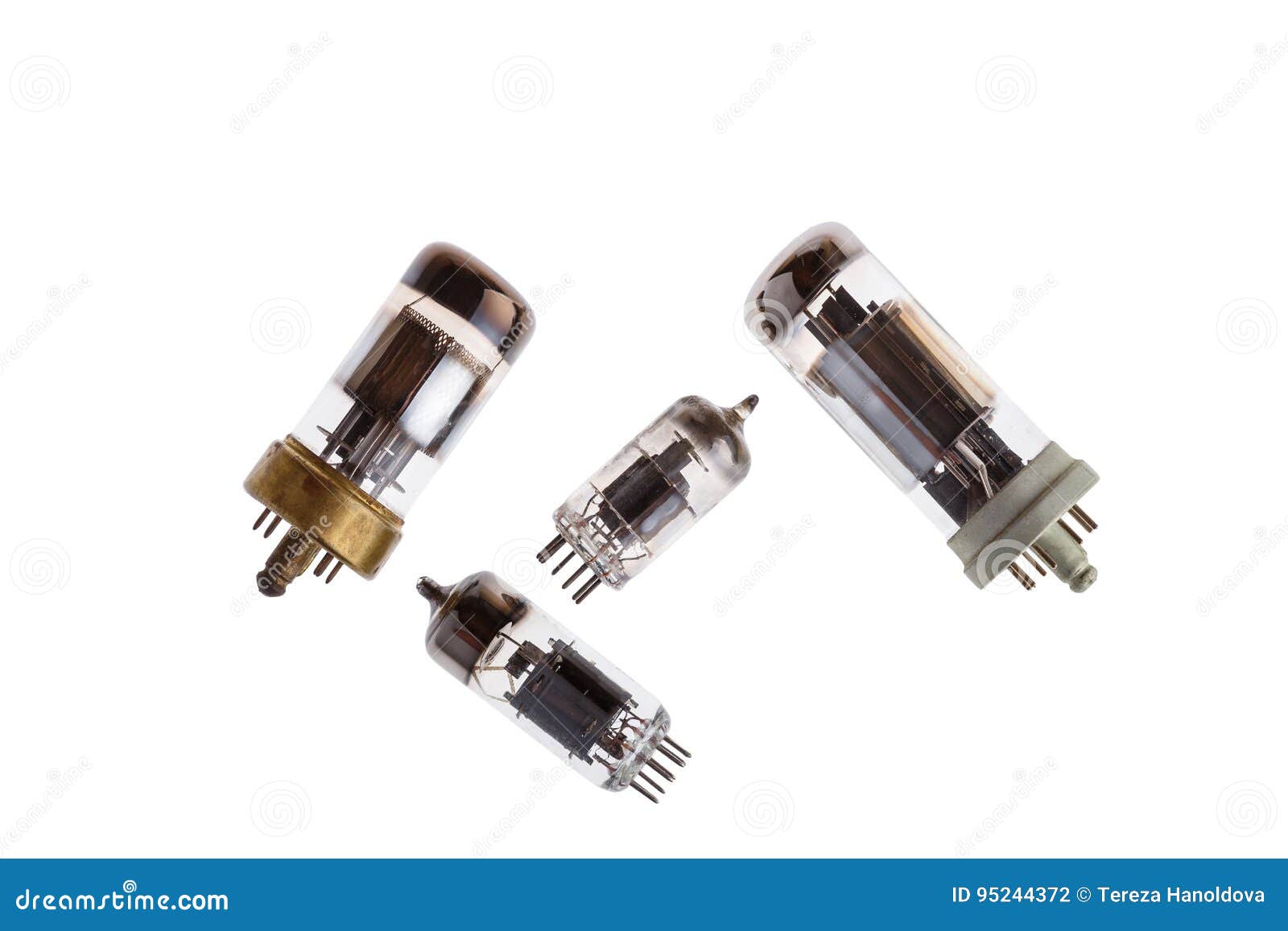 Glass Vacuum Electron Tubes Isolated on White Background Stock Photo